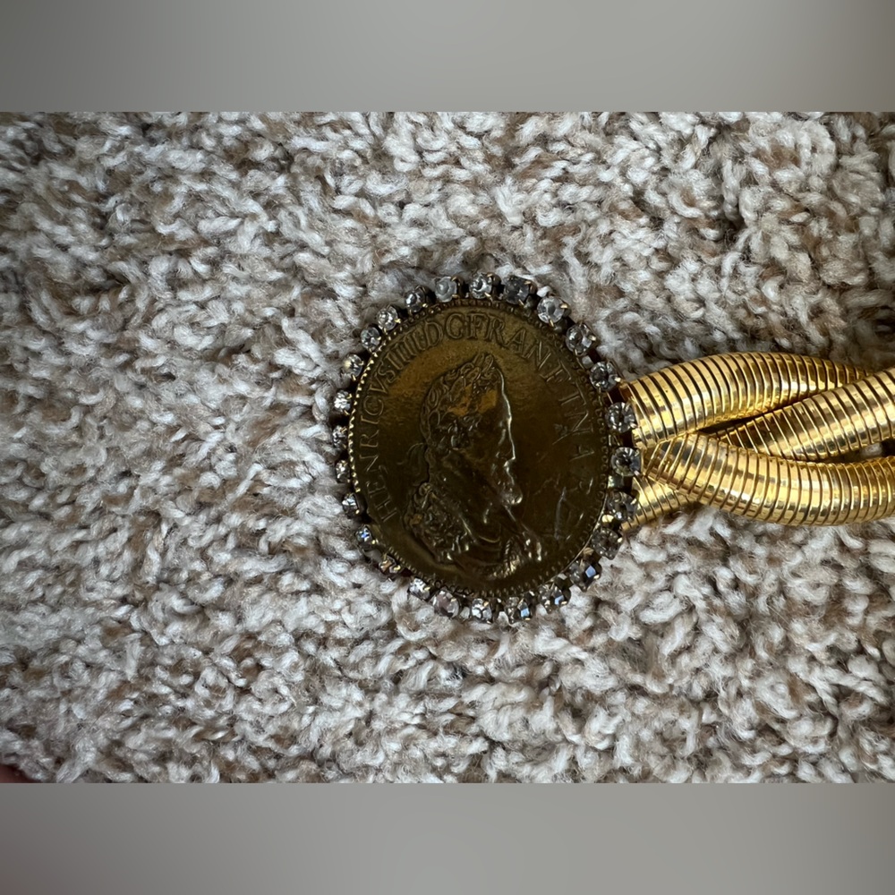 Braided gold Metal snake Chain Belt Gold Coin Medallion with Crystal Rhinestones - Picture 7 of 8